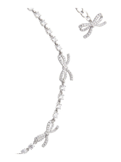 Necklace With Bows and Crystals, Silver-Coloured