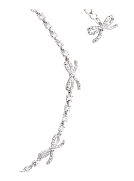 Necklace With Bows and Crystals, Silver-Coloured