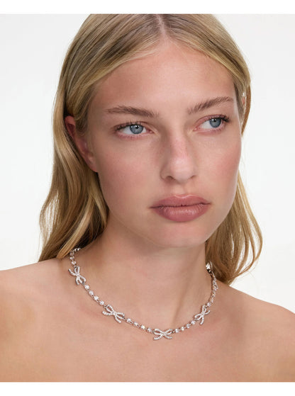 Necklace With Bows and Crystals, Silver-Coloured