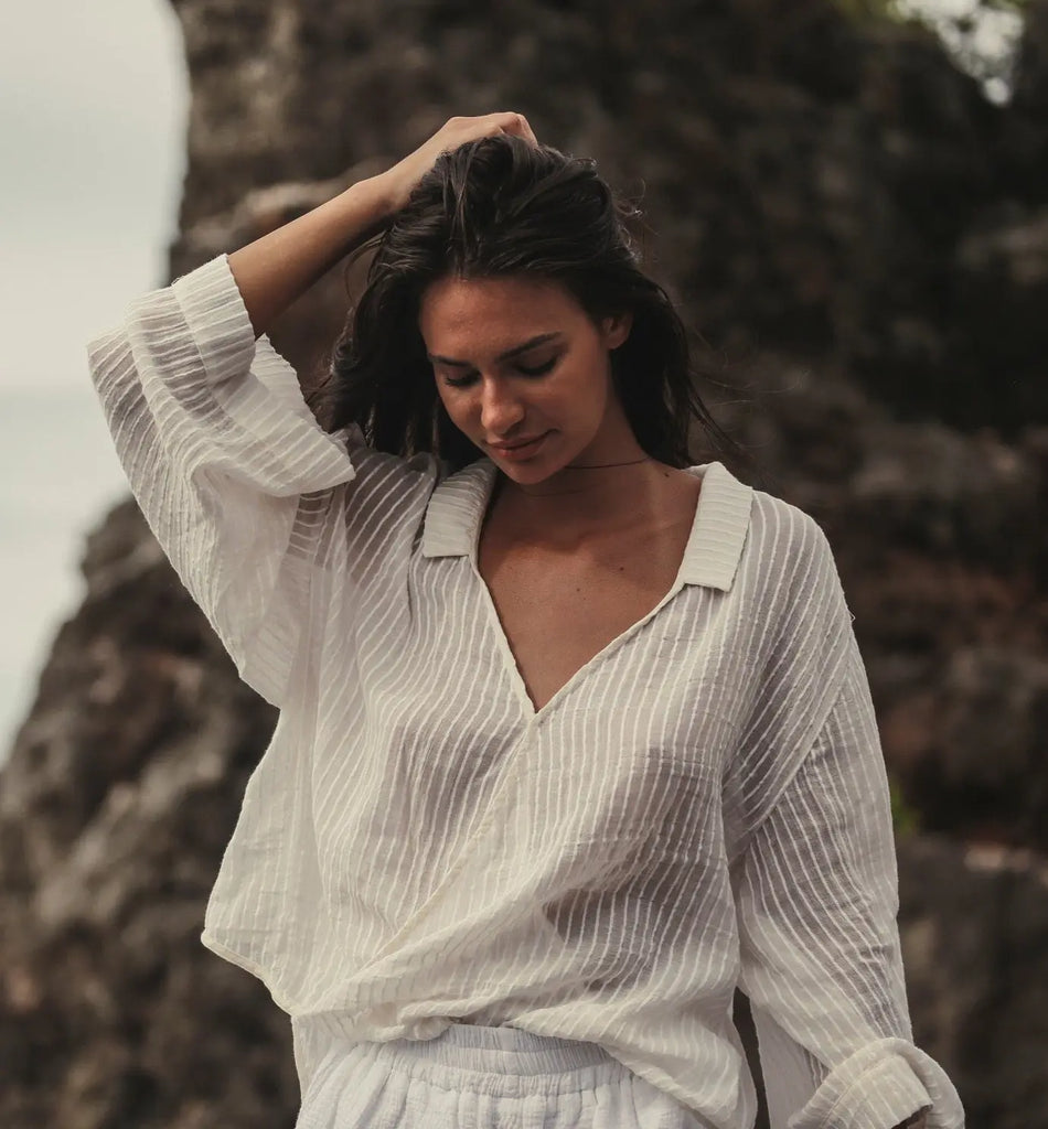 Sade Top - White Stripes by The Handloom The Handloom