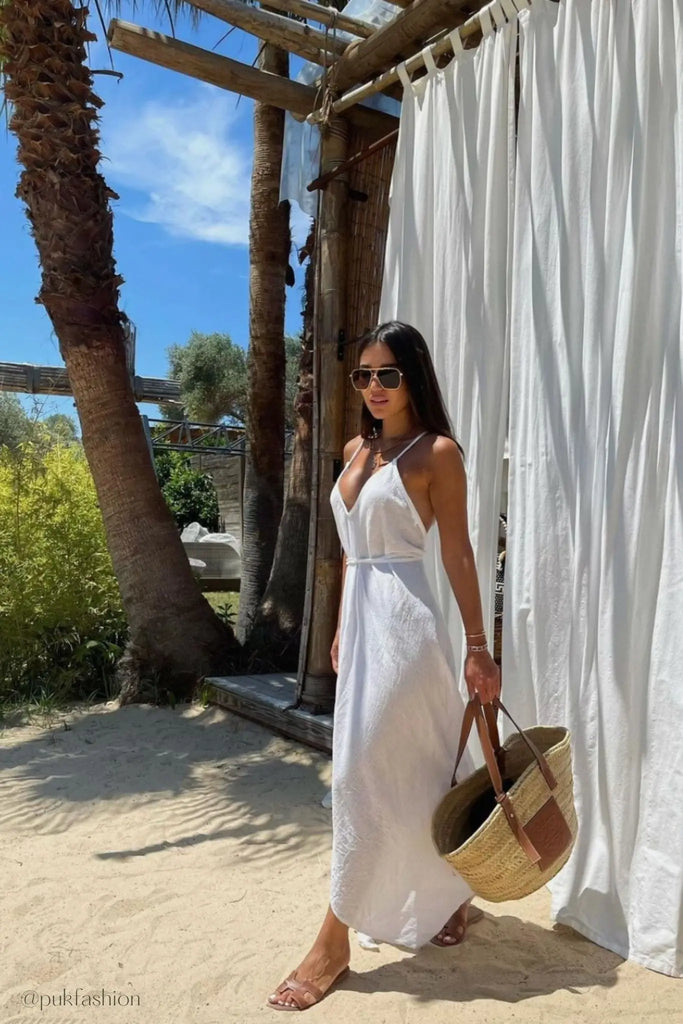 Sage Maxi Dress Natural With Gold Stripes - The Handloom