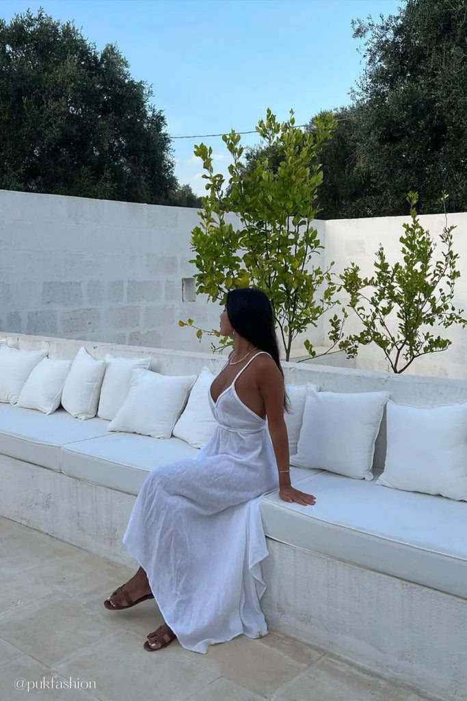 Sage Maxi Dress Natural With Gold Stripes - The Handloom