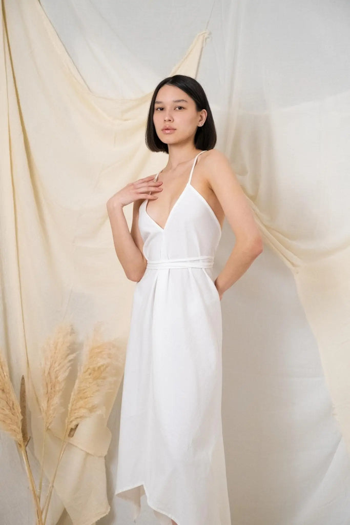 Sage Maxi Dress White - The Handloom