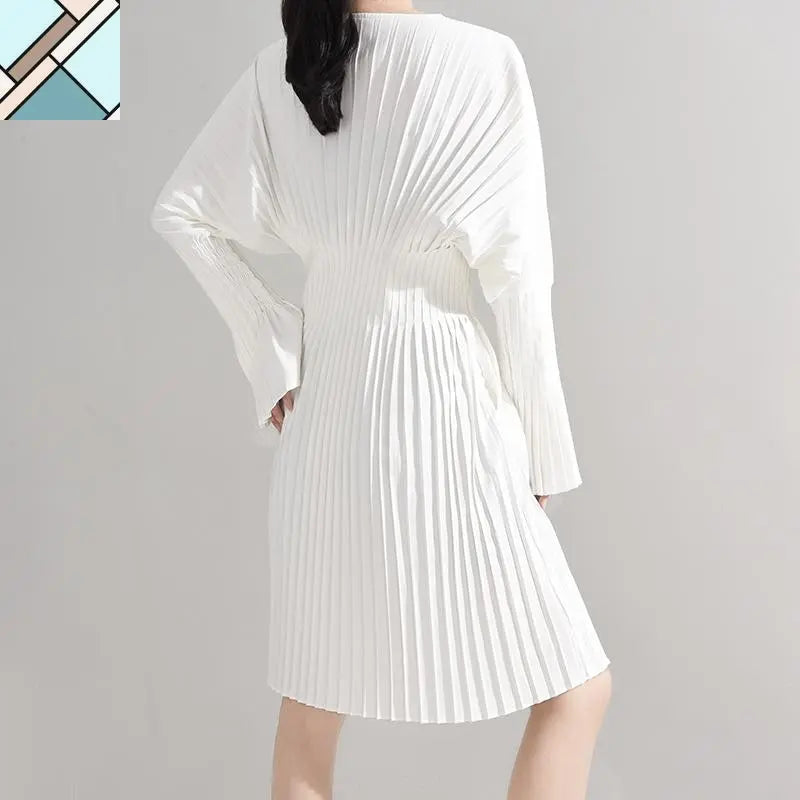 Sakiya Pleated Long Sleeve Shirt Dress - White by Marigold Shadows MARIGOLD SHADOWS
