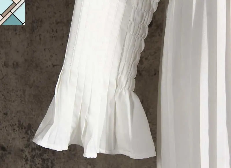 Sakiya Pleated Long Sleeve Shirt Dress - White by Marigold Shadows MARIGOLD SHADOWS