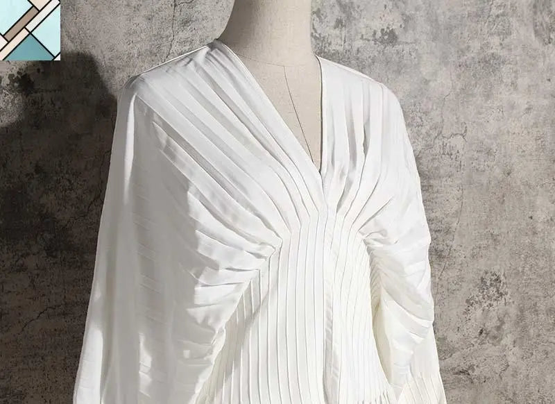 Sakiya Pleated Long Sleeve Shirt Dress - White by Marigold Shadows MARIGOLD SHADOWS