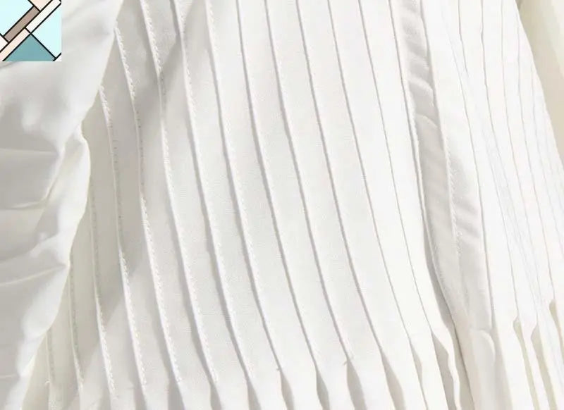 Sakiya Pleated Long Sleeve Shirt Dress - White by Marigold Shadows MARIGOLD SHADOWS