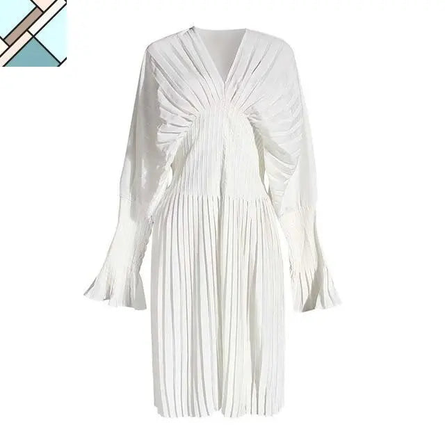 Sakiya Pleated Long Sleeve Shirt Dress - White by Marigold Shadows MARIGOLD SHADOWS