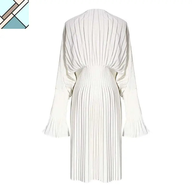 Sakiya Pleated Long Sleeve Shirt Dress - White by Marigold Shadows MARIGOLD SHADOWS