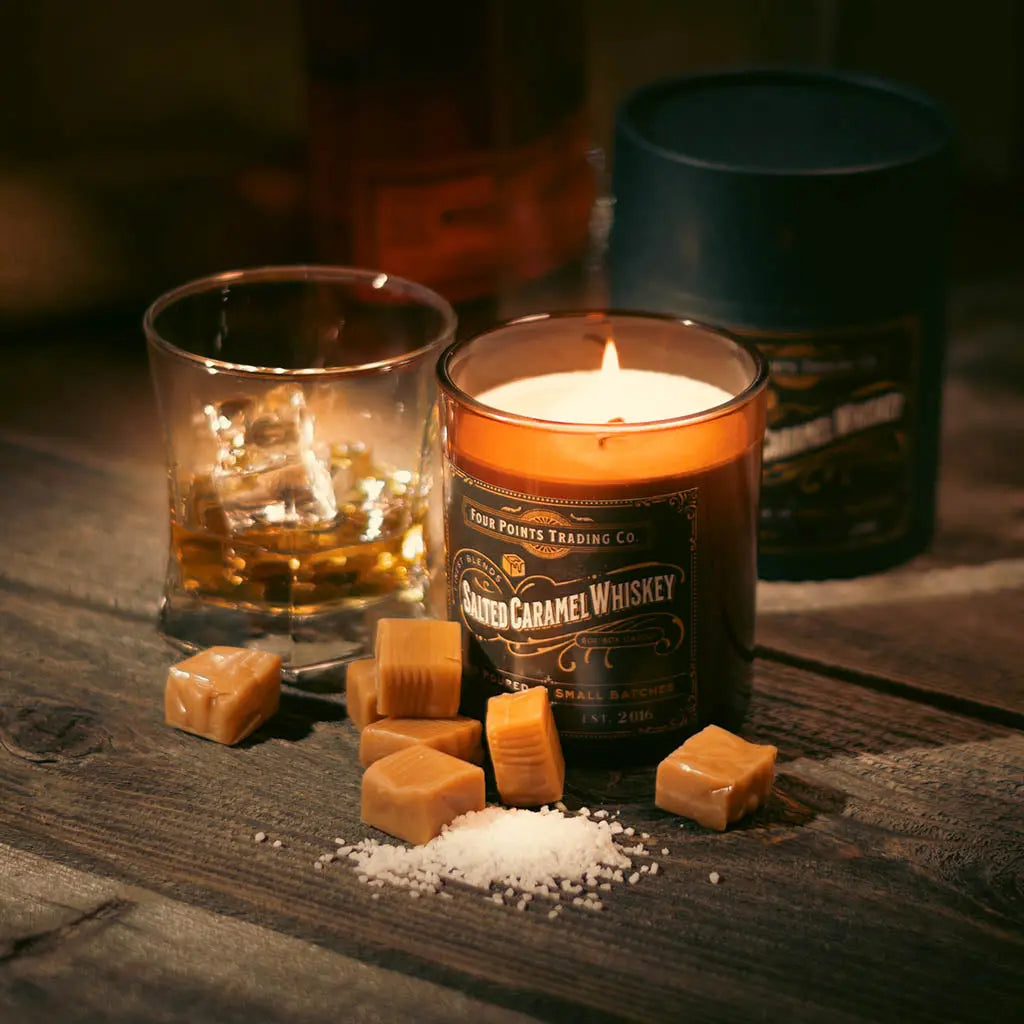 Salted Caramel Whiskey 8oz Soy Scented Candle by Four Points Trading Co. FOUR POINTS TRADING CO.