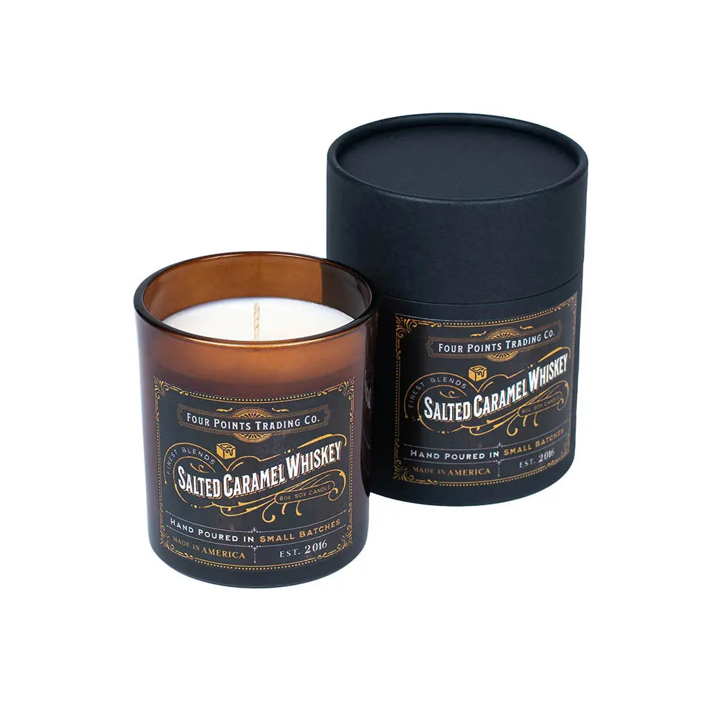 Salted Caramel Whiskey 8oz Soy Scented Candle by Four Points Trading Co. FOUR POINTS TRADING CO.