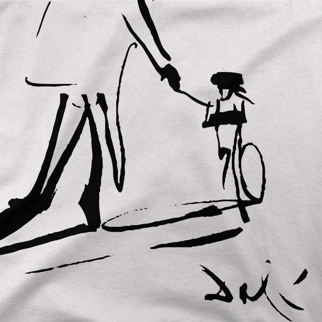 Salvador Dali Sketch, Childhood With Father Riding a Bike 1971 Art T-Shirt by Art-O-Rama Shop ART-O-RAMA-SHOP