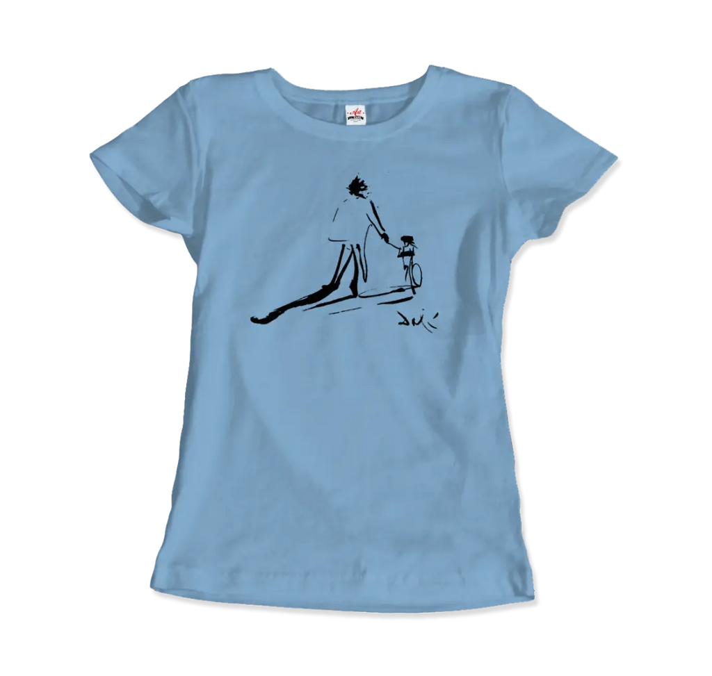 Salvador Dali Sketch, Childhood With Father Riding a Bike 1971 Art T-Shirt by Art-O-Rama Shop ART-O-RAMA-SHOP