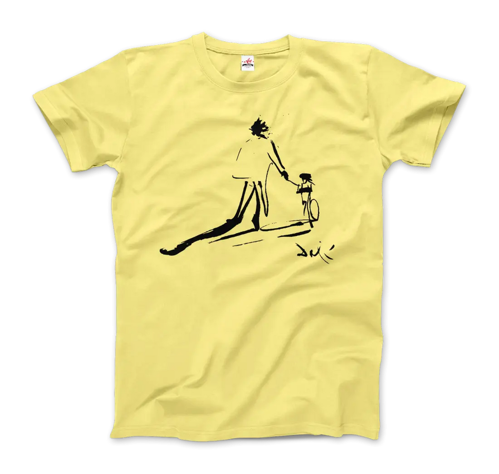 Salvador Dali Sketch, Childhood With Father Riding a Bike 1971 Art T-Shirt by Art-O-Rama Shop ART-O-RAMA-SHOP