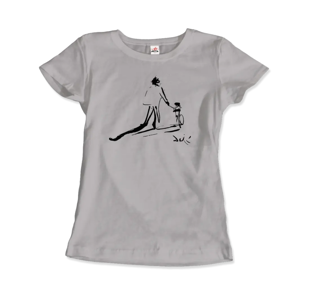 Salvador Dali Sketch, Childhood With Father Riding a Bike 1971 Art T-Shirt by Art-O-Rama Shop ART-O-RAMA-SHOP