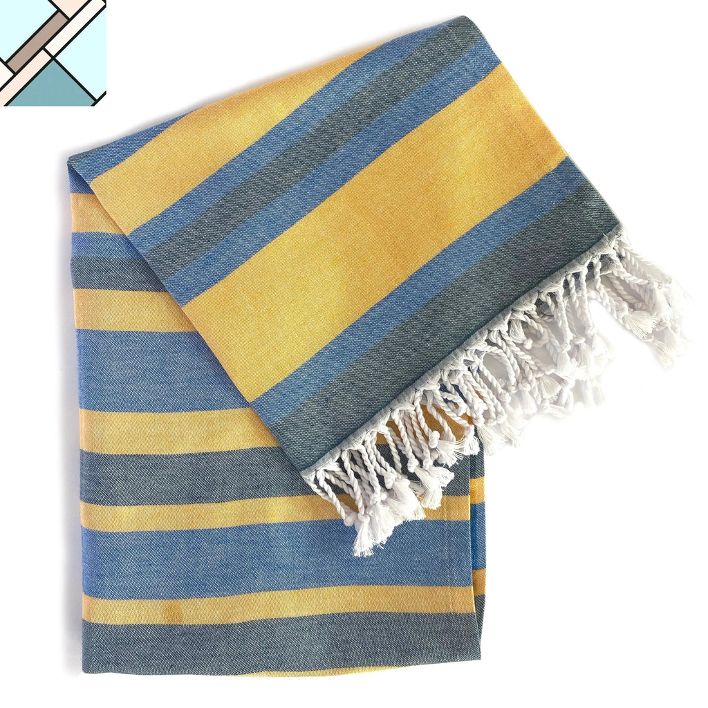 Samara Blue & Yellow Turkish Towel by Eco Hilana HILANA UPCYCLED COTTON