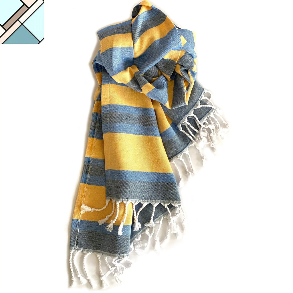 Samara Blue & Yellow Turkish Towel by Eco Hilana HILANA UPCYCLED COTTON