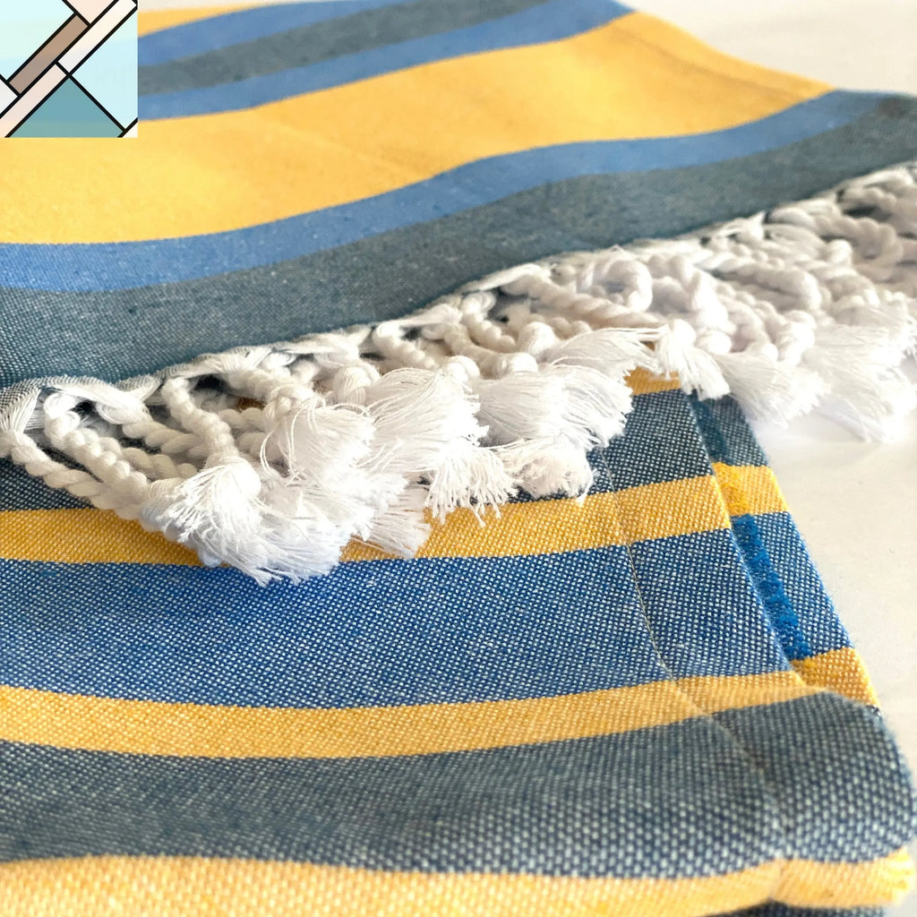 Samara Blue & Yellow Turkish Towel by Eco Hilana HILANA UPCYCLED COTTON