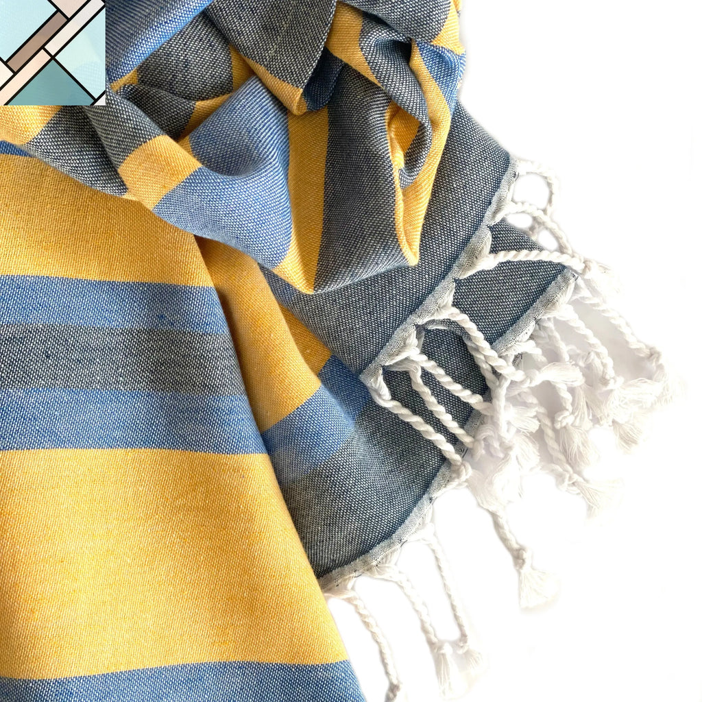 Samara Blue & Yellow Turkish Towel by Eco Hilana HILANA UPCYCLED COTTON