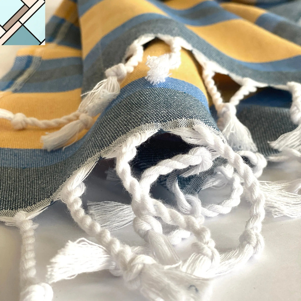 Samara Blue & Yellow Turkish Towel by Eco Hilana HILANA UPCYCLED COTTON