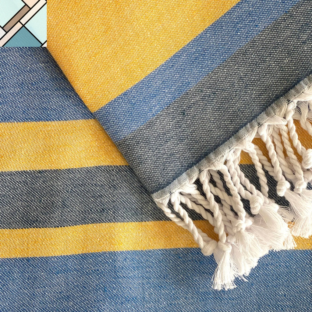 Samara Blue & Yellow Turkish Towel by Eco Hilana HILANA UPCYCLED COTTON