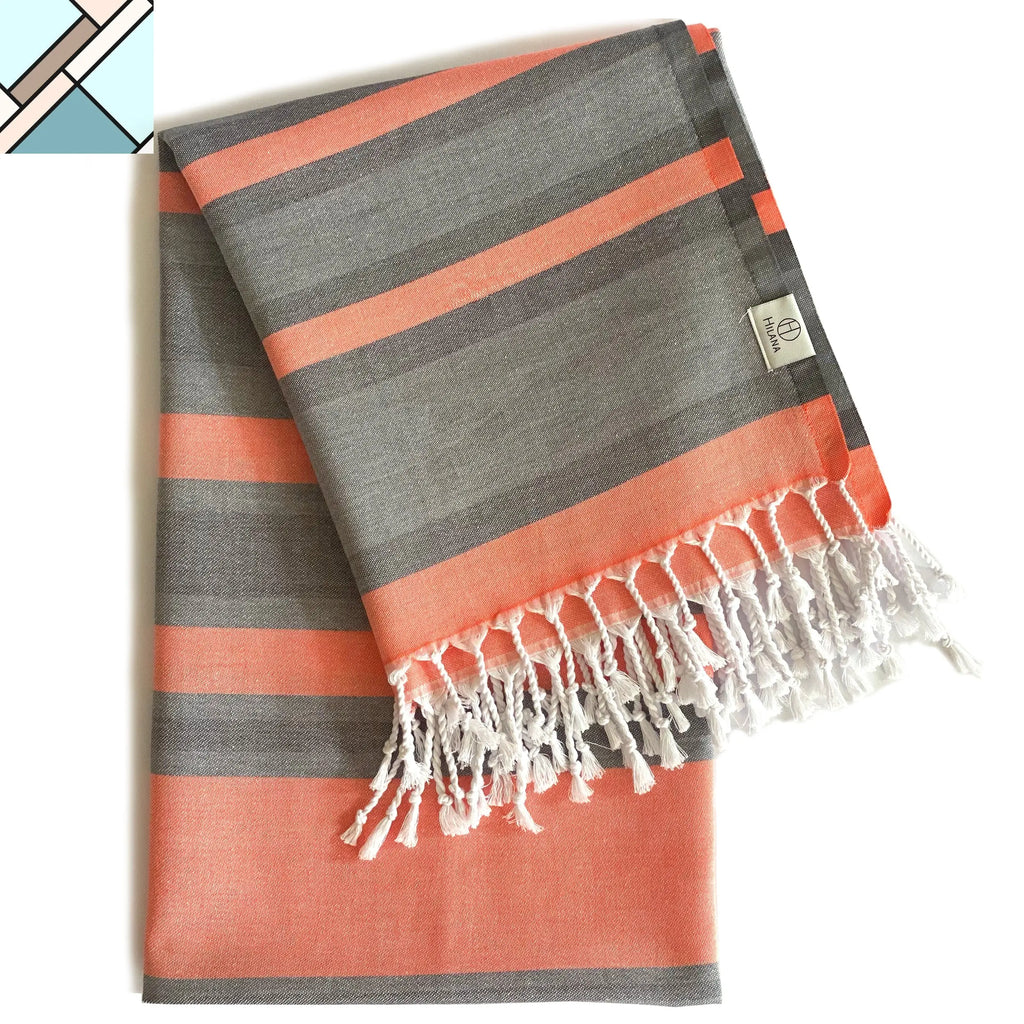 Samara Gray - Orange Turkish Towel by Eco Hilana HILANA UPCYCLED COTTON