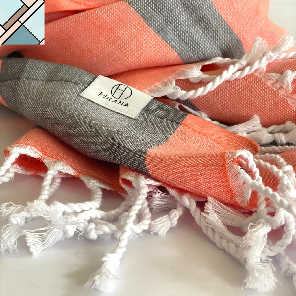 Samara Gray - Orange Turkish Towel by Eco Hilana HILANA UPCYCLED COTTON