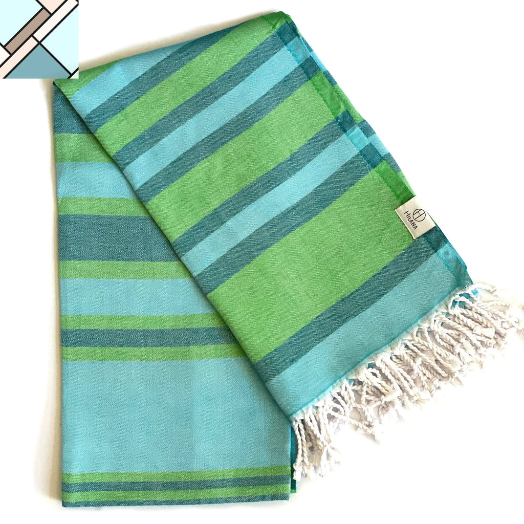 Samara Striped Sustainable Turkish Towel  Green by Eco Hilana HILANA UPCYCLED COTTON