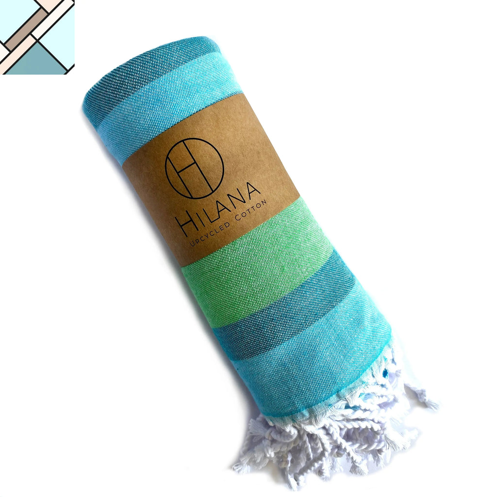 Samara Striped Sustainable Turkish Towel  Green by Eco Hilana HILANA UPCYCLED COTTON