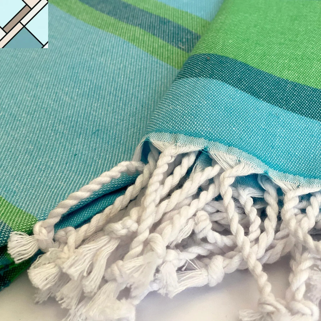 Samara Striped Sustainable Turkish Towel  Green by Eco Hilana HILANA UPCYCLED COTTON