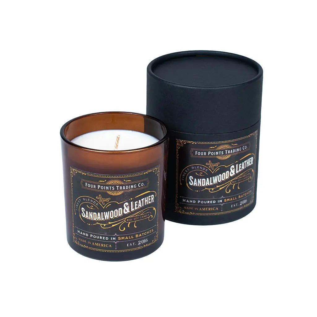 Sandalwood & Leather 8oz Soy Scented Candle by Four Points Trading Co. FOUR POINTS TRADING CO.
