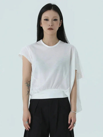 Sandee Asymmetrical Round Neck Shirt by Marigold Shadows Marigold Shadows
