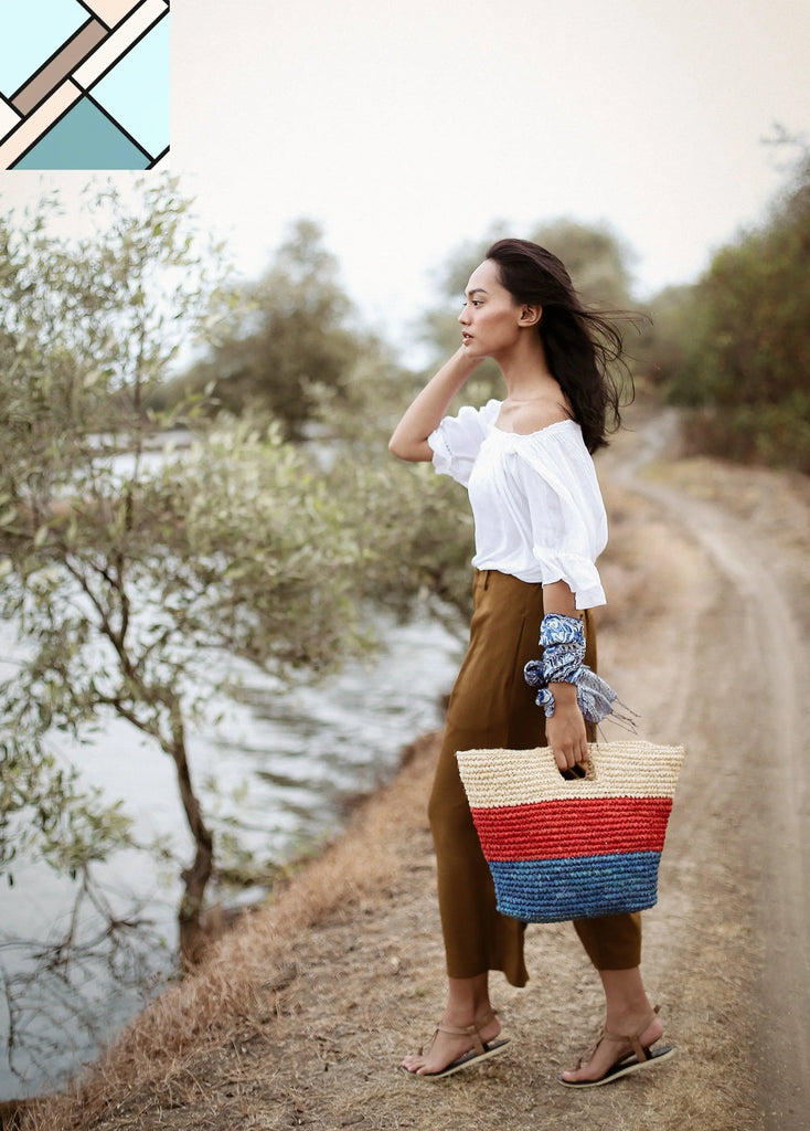 Sayan Raffia Tote Bag, in Red & Blue by BrunnaCo BRUNNA CO