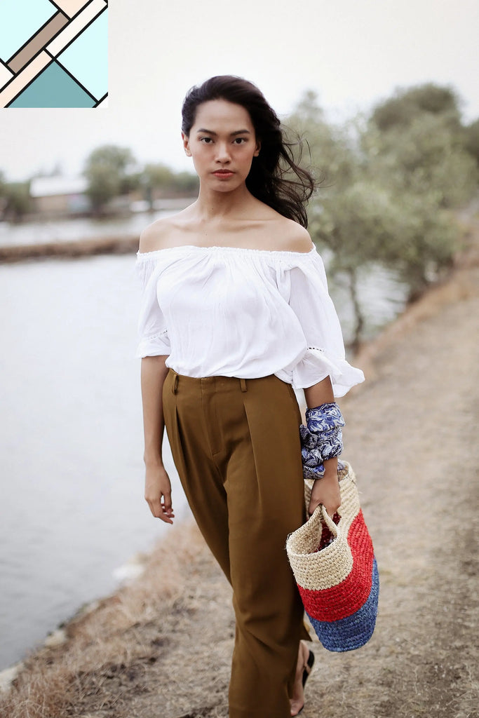 Sayan Raffia Tote Bag, in Red & Blue by BrunnaCo BRUNNA CO