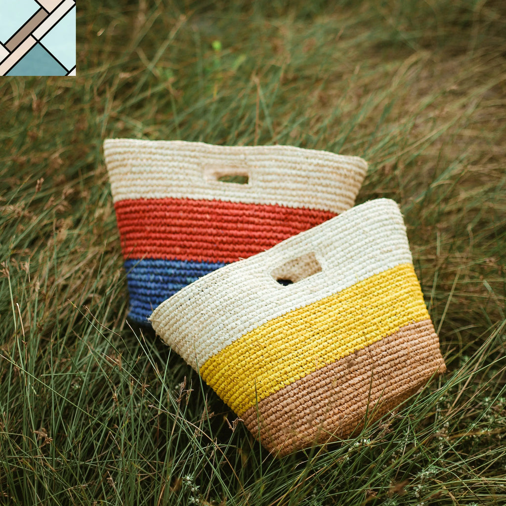 Sayan Raffia Tote Bag, in Yellow & Beige by BrunnaCo BRUNNA CO