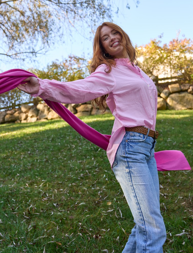 Good Girlfriend Shirt With Ruffle Trim Tickled Pink