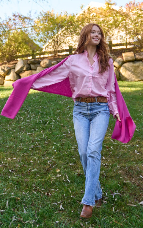 Good Girlfriend Shirt With Ruffle Trim Tickled Pink