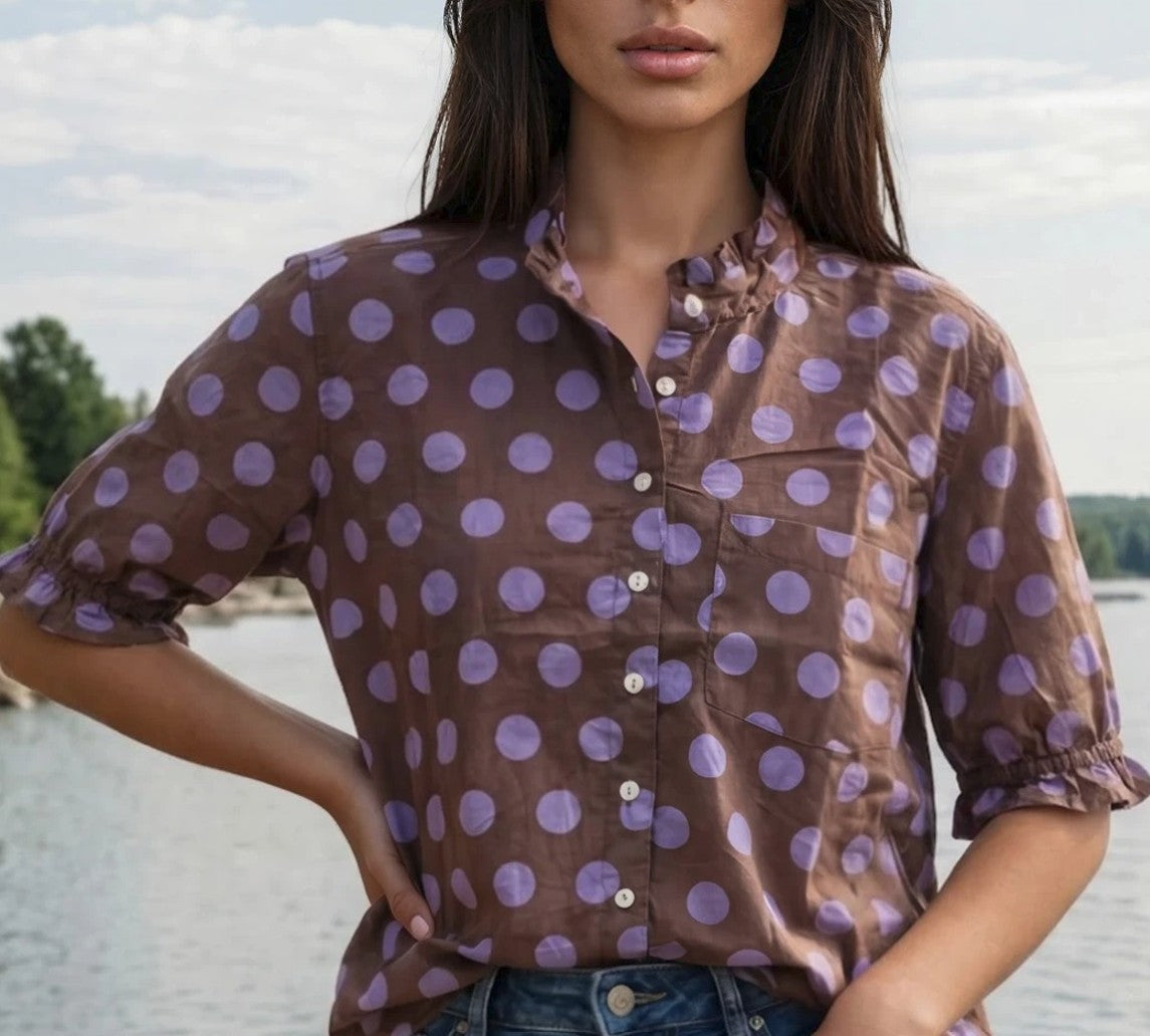 Good Girlfriend Shirt With Ruffle Trim - True Dot Cocoa Lavender