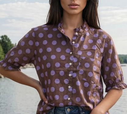 Good Girlfriend Shirt With Ruffle Trim - True Dot Cocoa Lavender