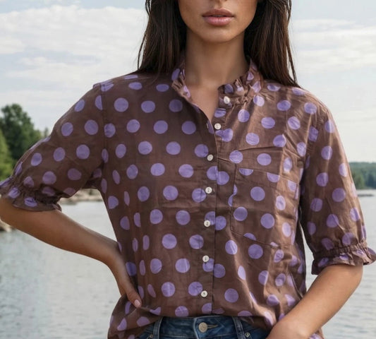 Good Girlfriend Shirt With Ruffle Trim - True Dot Cocoa Lavender