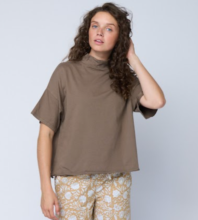 Mare Mock Neck Top - Warm Grey