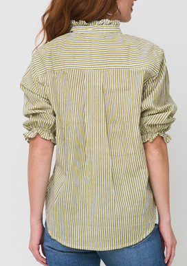 Good Girlfriend Shirt With Ruffle Trim Menswear Stripe Olive