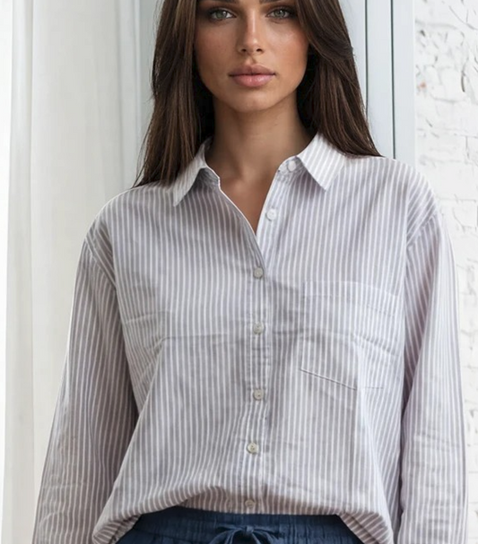 Good Boyfriend Shirt - Menswear Stripe Lavender