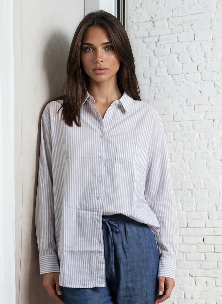 Good Boyfriend Shirt - Menswear Stripe Lavender