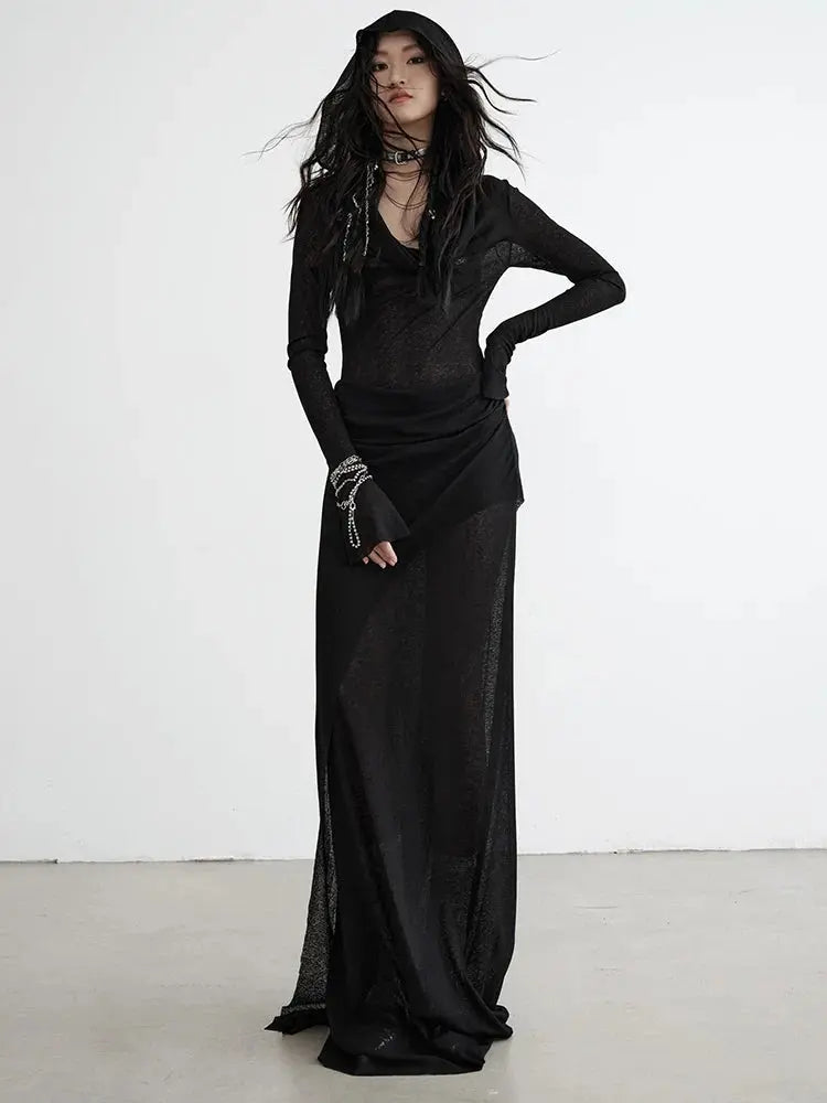Sheerasay Long Sleeve Hooded Dress by Marigold Shadows Marigold Shadows