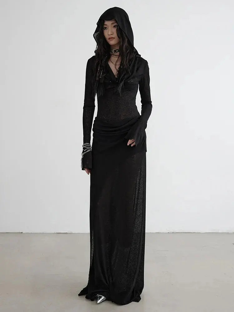 Sheerasay Long Sleeve Hooded Dress by Marigold Shadows Marigold Shadows