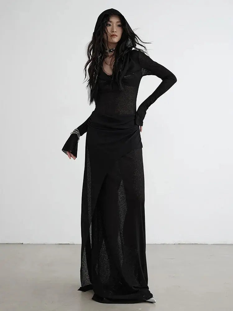 Sheerasay Long Sleeve Hooded Dress by Marigold Shadows Marigold Shadows