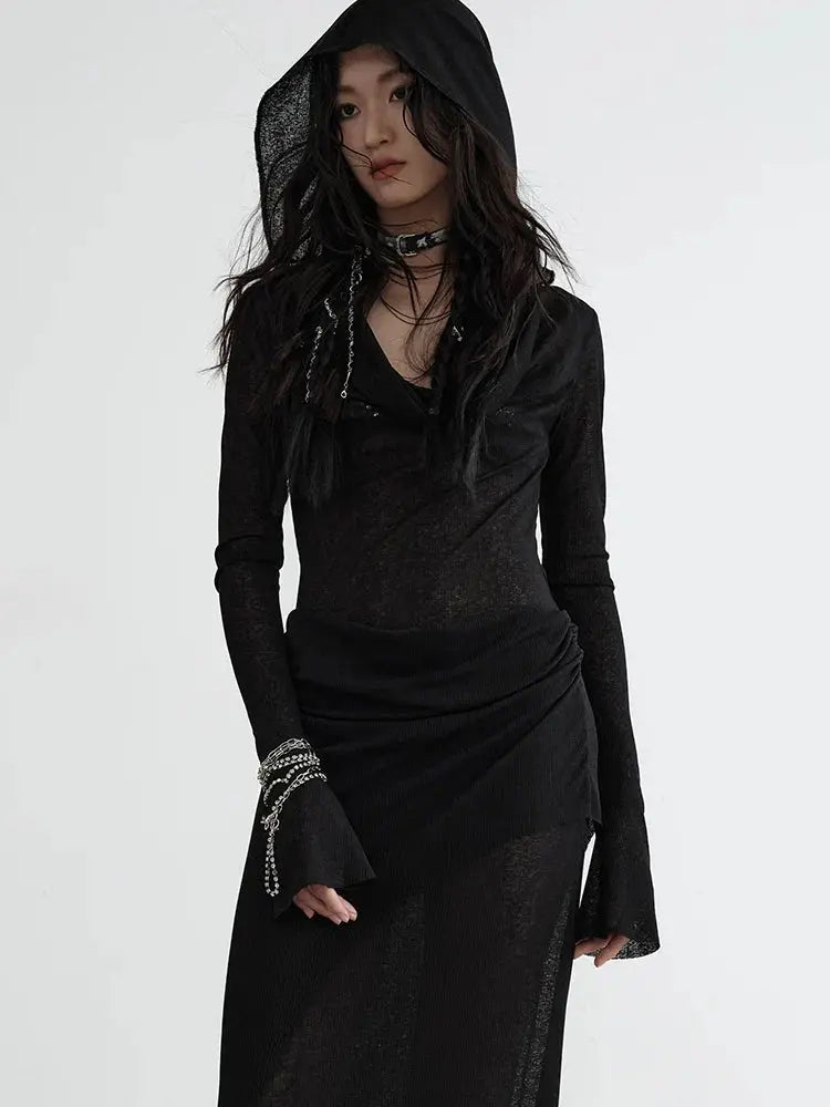 Sheerasay Long Sleeve Hooded Dress by Marigold Shadows Marigold Shadows