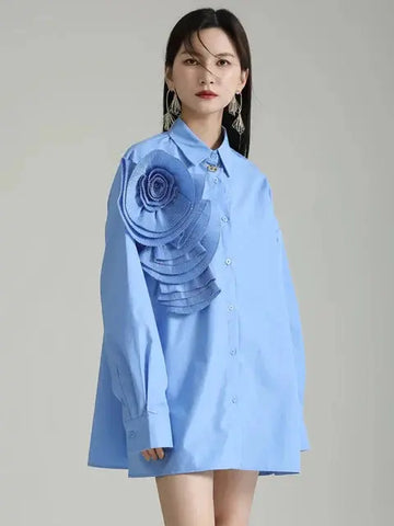 Sheltey Ruffle Flower Blouse - Blue by Marigold Shadows Marigold Shadows