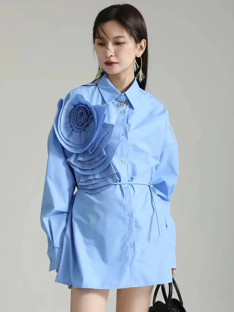 Sheltey Ruffle Flower Blouse - Blue by Marigold Shadows Marigold Shadows